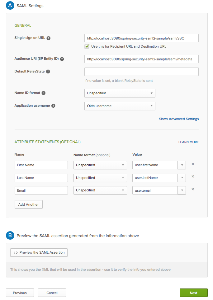 SAML Settings